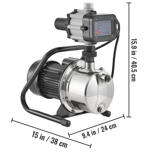 VEVOR 1HP Shallow Well Pump, 115V, 1200 GPH 145 ft Head, Max 87 psi, Stainless Steel Sprinkler Booster Jet Pumps with Automatic Controller for Garden