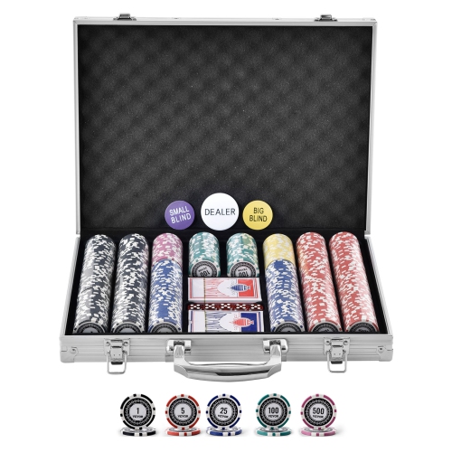 VEVOR 500-Piece Poker Chip Set,Complete Poker Playing Game Set with Aluminum Carrying Case,11.5 Gram Casino Chips,Cards, Buttons and Dices, for Texas