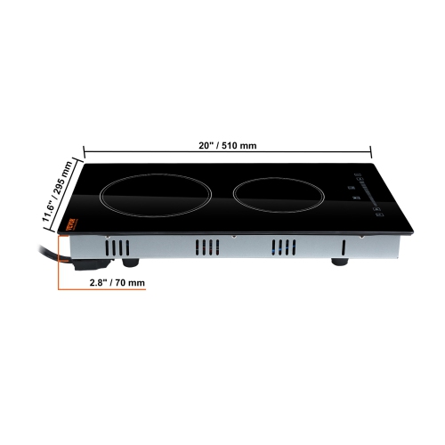 VEVOR 20 x 11.6 inch Electric Stove Top,2 Burners, 240V Glass Radiant Cooktop with Sensor Touch Control, Timer & Child Lock Included, 9 Power Levels