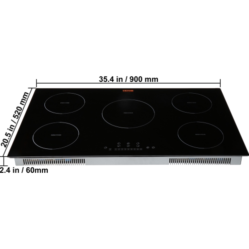 VEVOR 36'' Electric Induction Stove Top, 5 Burners, Magnetic Cooktop 9200W, 9 Heating Level Multifunctional Burner, LED Touch Screen w/ Child Lock &