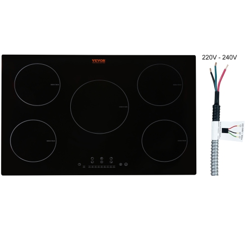 VEVOR  30" Electric Induction Cooktop, 5 Burners, Built-In Magnetic Cooktop 9200W, 9 Heating Level Multifunctional Burner, Led Touch Screen W/ Child Lock