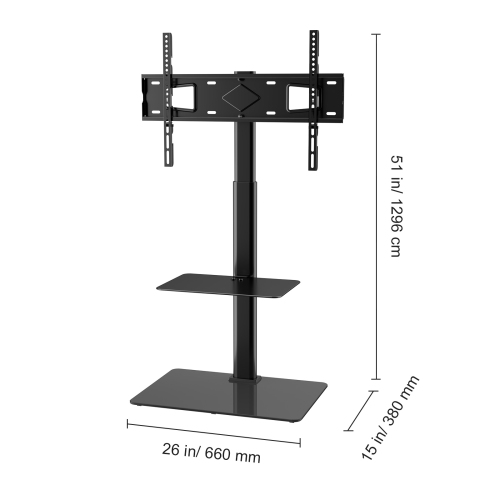 VEVOR 32 to 65 inch TV Stand Mount, Swivel Tall TV Stand, Height Adjustable Portable Floor TV Stand with Tempered Glass Base for Bedroom, Living Room