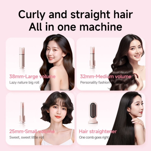 4 in 1 Multifunctional Hot Tool, Automatic Curling Irons with 3 Barrel(1", 1.25", 1.5") & Hair Straightener Brush, Hair Curler & Straightening Comb