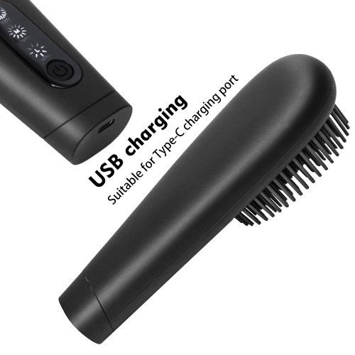 Fer plat portatif avec brosse chauffante, mini brosse lissante rechargeable USB pour les voyages, peigne à cheveux sans fil