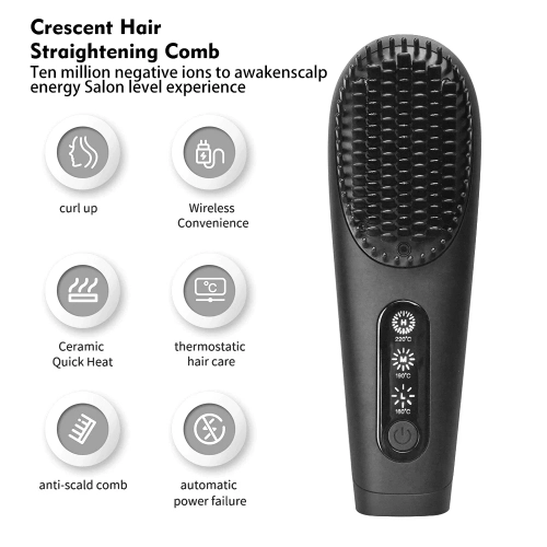 Fer plat portatif avec brosse chauffante, mini brosse lissante rechargeable USB pour les voyages, peigne à cheveux sans fil