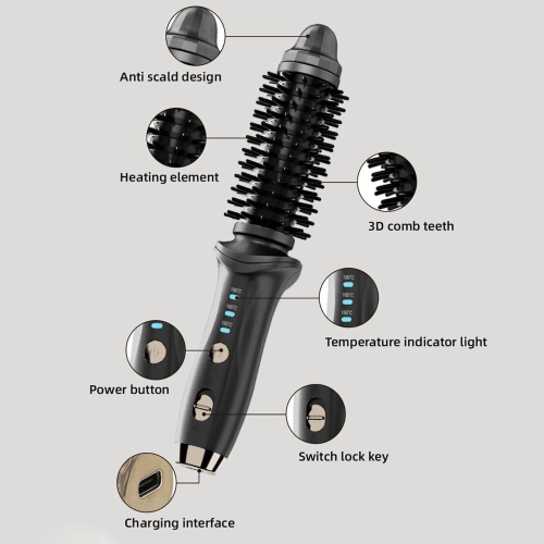 Curling Brush,Cordless Rechargeable Hair Curling Brush,Anti-Scald Heated Round Wand 4000mAh,Heated Styling Straightener for Travel