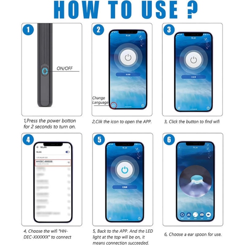 Retrait de cire d'oreille, trousse de retrait de cire d'oreille avec caméra HD, trousse de nettoyage d'oreille Otoscope avec lumière, caméra