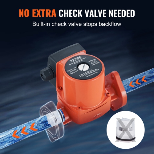 VEVOR 007-F5-7IFC Hot Water Recirculating Pump, 110V, 70W 23 GPM Hot Water Circulation Pump, 1" NPT Flange 3-Speed Circulator Pump, Quiet Operation,