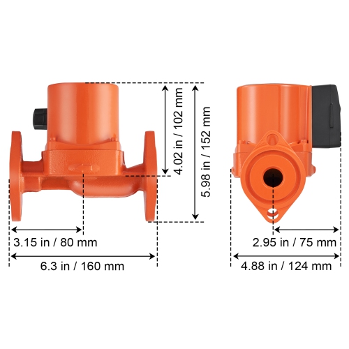 VEVOR 007-F5-7IFC Hot Water Recirculating Pump, 110V, 70W 23 GPM Hot Water Circulation Pump, 1" NPT Flange 3-Speed Circulator Pump, Quiet Operation,