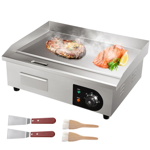 VEVOR 21" Electric Griddle, 1600W Flat Top Grill, Stainless Steel Teppanyaki Grill with Non Stick Iron Cooking Plate, 122-572℉ Adjustable Temp