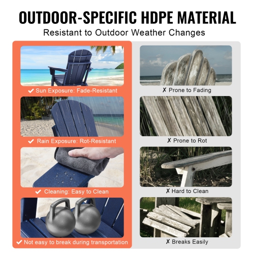 VEVOR Set of 2 Adirondack Chair Plastic, All-Weather Portable Folding Fire Pit Chair, Outdoor Adirondack Patio Chair with Cup Holder, with Relaxing