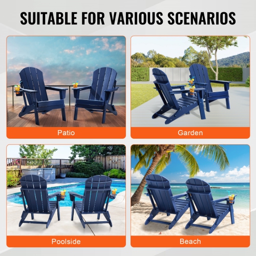 VEVOR Set of 2 Adirondack Chair Plastic, All-Weather Portable Folding Fire Pit Chair, Outdoor Adirondack Patio Chair with Cup Holder, with Relaxing