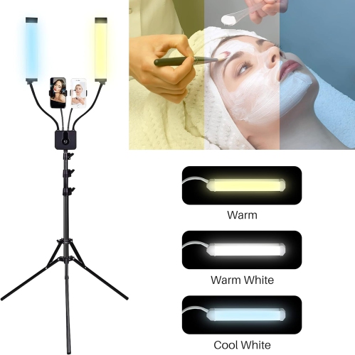 Adjustable Selfie Light Portable Dual LED Light with Tripod and Phone Holder, Flexible 2 Point LED Light, 45W Dual Arm Light Photography Light