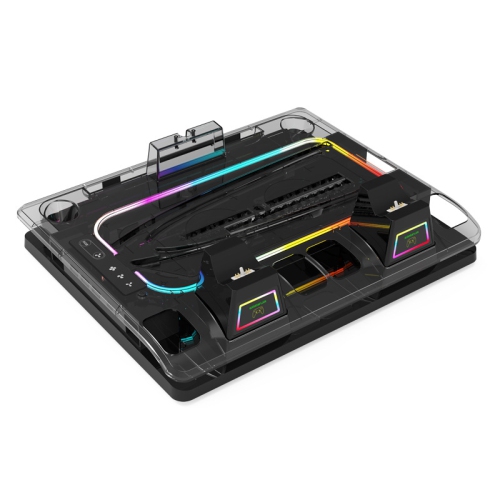 [RGB+Storage] GAMINJA P53 PS5 Station de recharge Recharge rapide + Stockage disque de jeu Chargeur de portail transparent, socle PS5 et station de