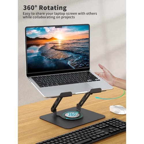 Laptop Stand with 360° Swivel Base, Ergonomic Desktop Computer Riser, Adjustable Height Multi-Angle, Foldable Laptop Stand, Stable Metal Stand