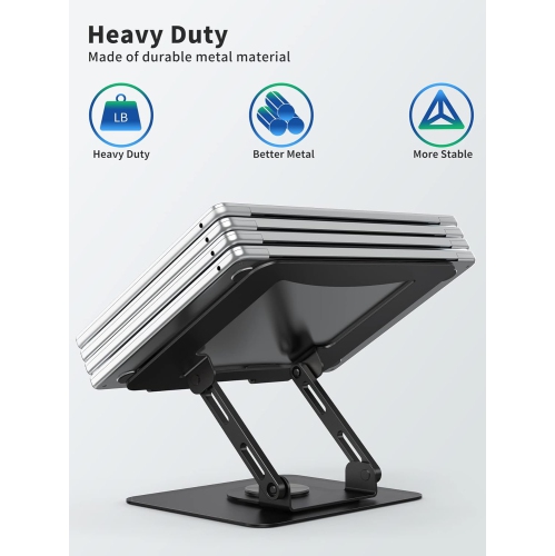 Laptop Stand with 360° Swivel Base, Ergonomic Desktop Computer Riser, Adjustable Height Multi-Angle, Foldable Laptop Stand, Stable Metal Stand