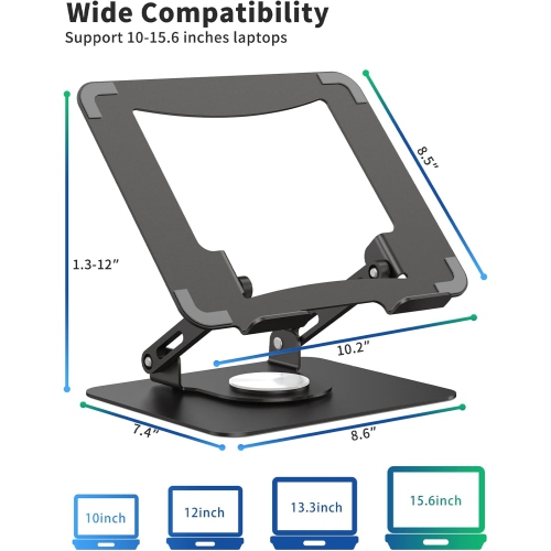 Laptop Stand with 360° Swivel Base, Ergonomic Desktop Computer Riser, Adjustable Height Multi-Angle, Foldable Laptop Stand, Stable Metal Stand