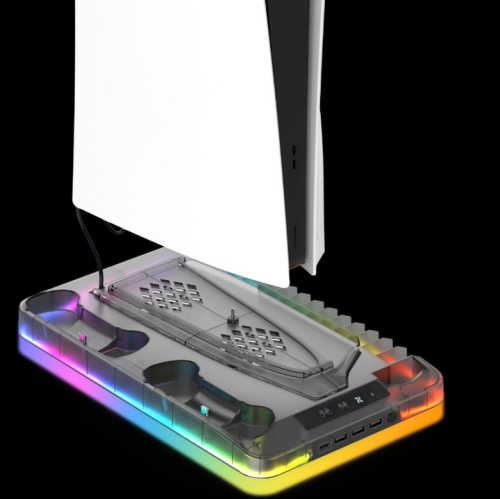 PS5 multi-function dock 4USB ports + Type-C fast charging and cooling + CD storage Elite accessories Ultra-thin bracket + cooling station RGB lights