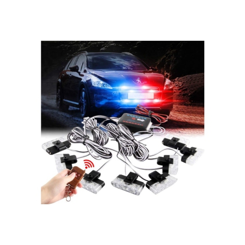 Grille d'avertissement de stroboscope d'urgence 12&nbsp;V 8 en 1 Feux rouges et bleus Feux d'avertissement pour camion de voiture feux de jour, feux