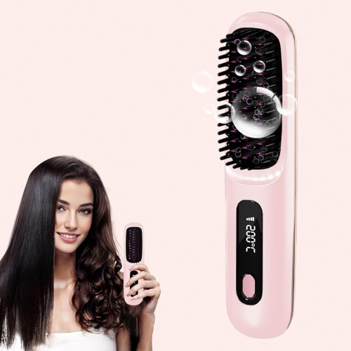 Brosse lissante sans fil pour cheveux, fer plat à 3 réglages de température à chauffage rapide avec affichage LED, brosse plate rechargeable USB-C