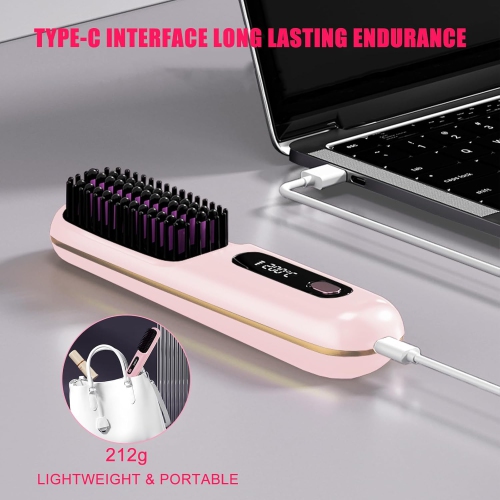Cordless Hair Straightening Brush,Fast Heating 3 Temperature Setting Hair Straightener with LED Display,USB-C Rechargeable Hair Straightener Brush