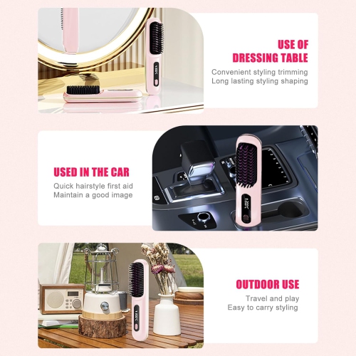 Cordless Hair Straightening Brush,Fast Heating 3 Temperature Setting Hair Straightener with LED Display,USB-C Rechargeable Hair Straightener Brush