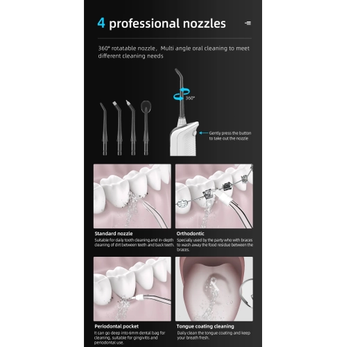 Teeth Oral Irrigator Jet Water Flosser Whiten USB Rechargeable 330ml 5 mode Waterproof Dental Irrigator, Portable Water Dental Flosser for Travel &