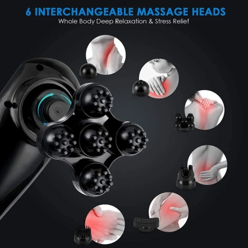 Back Massager, Wireless Handheld Back Massager With 6 Massage Heads, 12 Modes and 10 Intensities, USB Rechargeable for Deep Body Pain Relief
