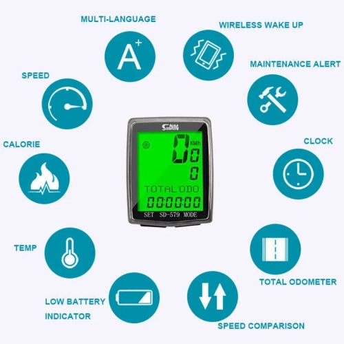 Indicateur de vitesse de vélo Odomètre Écran LCD étanche de compteur de vélo