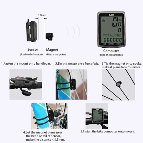 Indicateur de vitesse de vélo Odomètre Écran LCD étanche de compteur de vélo