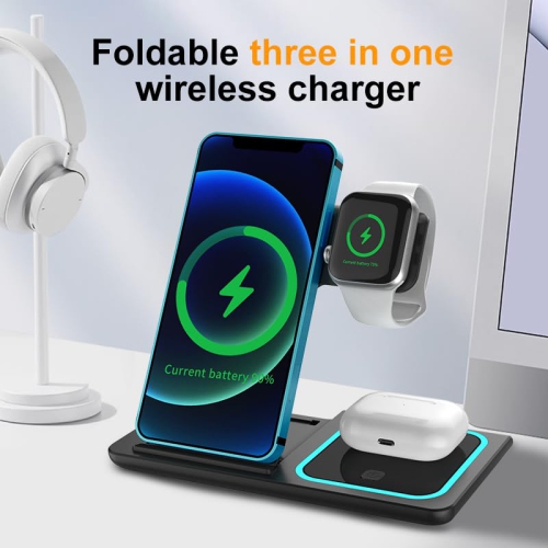 Wireless Charger Foldable Wireless Charging Stand Universal Compatibility Smart Headphone Night Light