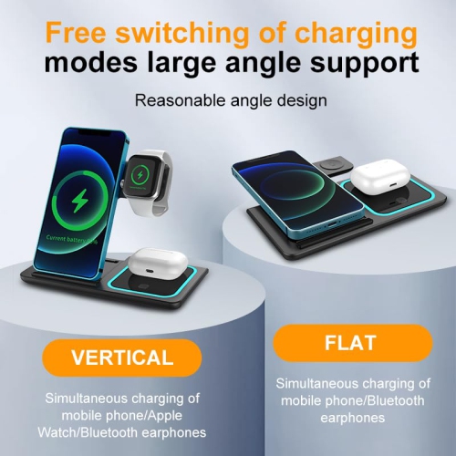 Wireless Charger Foldable Wireless Charging Stand Universal Compatibility Smart Headphone Night Light