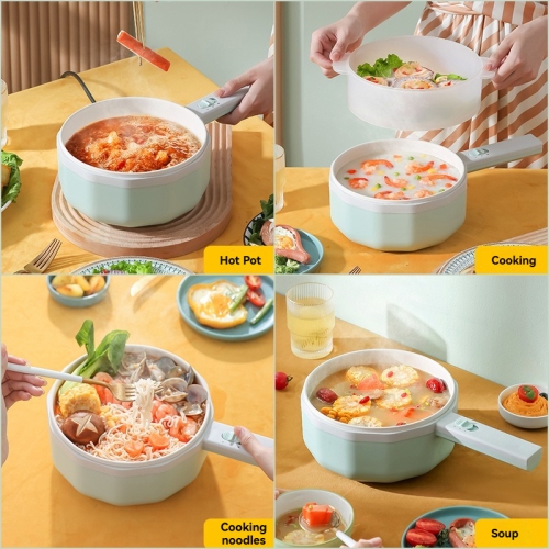 Household electric cooking pot multi-function all-in-one frying pan student dormitory noodle cooking pot - white