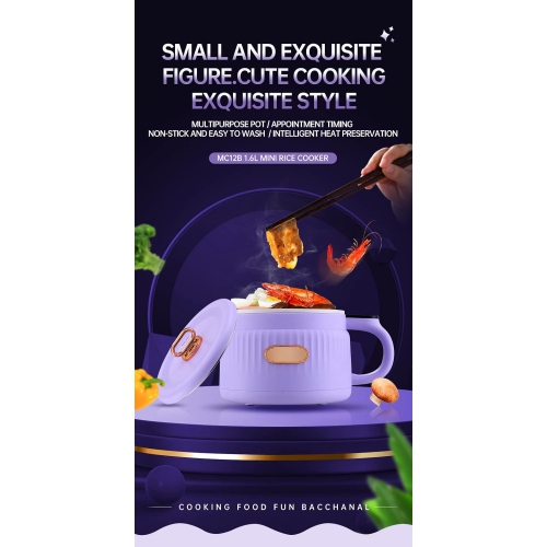 Mini electric hot pot multifunctional small dormitory noodle cooker mini electric noodle cooker non-stick pan - 1.6L purple