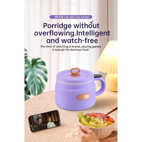Mini electric hot pot multifunctional small dormitory noodle cooker mini electric noodle cooker non-stick pan - 1.6L purple