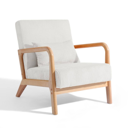 Karl Home – Fauteuil d'appoint en bois massif Mid Century, beige
