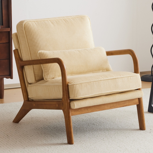 Karl Home – Fauteuil d'appoint en bois massif Mid Century, beige