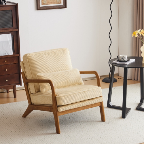 Karl Home – Fauteuil d'appoint en bois massif Mid Century, beige