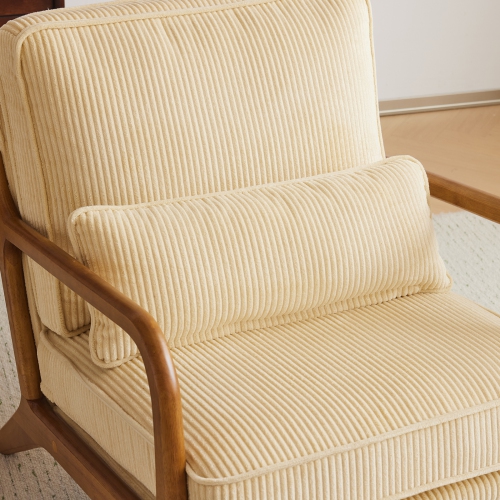 Karl Home – Fauteuil d'appoint en bois massif Mid Century, beige