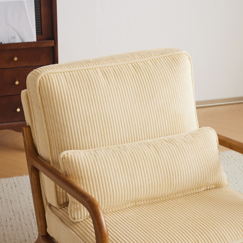 Karl Home – Fauteuil d'appoint en bois massif Mid Century, beige