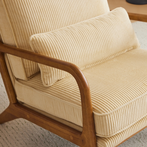 Karl Home – Fauteuil d'appoint en bois massif Mid Century, beige