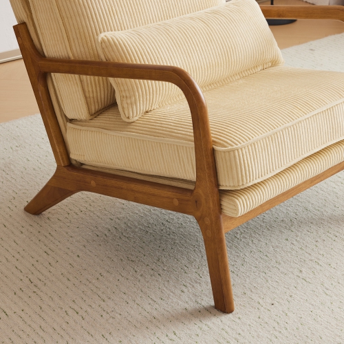 Karl Home – Fauteuil d'appoint en bois massif Mid Century, beige