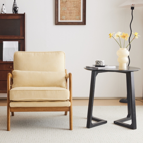 Karl Home – Fauteuil d'appoint en bois massif Mid Century, beige