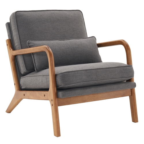 Karl Home – Fauteuil d'appoint en bois massif Mid Century, gris