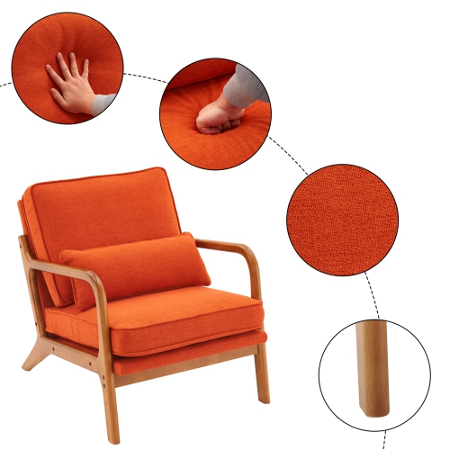 Karl Home Mid Century Solid Wood Accent Chair Orange