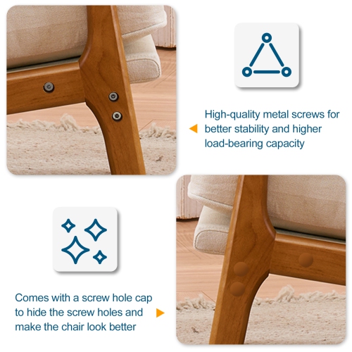 Karl Home – Fauteuil d'appoint en bois massif Mid Century, beige