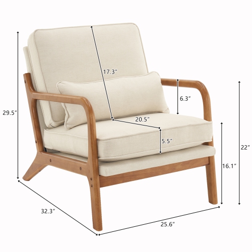 Karl Home – Fauteuil d'appoint en bois massif Mid Century, beige