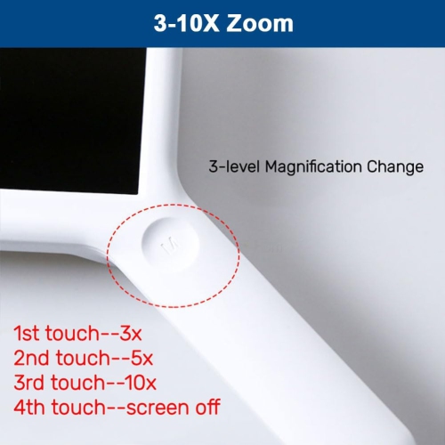 Portable 3-10x electronic reading magnifier | 6 LED eye protection lights | Rechargeable design | Anti-scratch base | HD vision aid