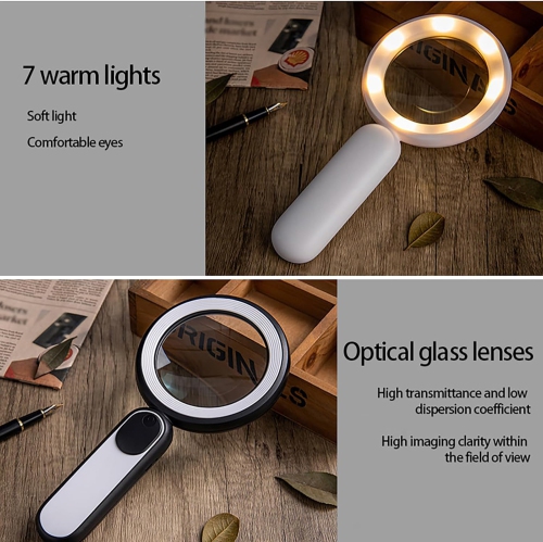 Loupe portative optique 20x LED 21 lumières froides et chaudes USB Interrupteur tactile de recharge Personnes âgées Loupe d'appréciation de lecture