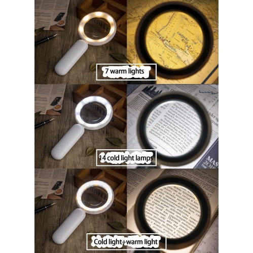20x LED optical portable handheld magnifier 21 cold and warm lights USB charging touch switch Elderly reading appreciation magnifier